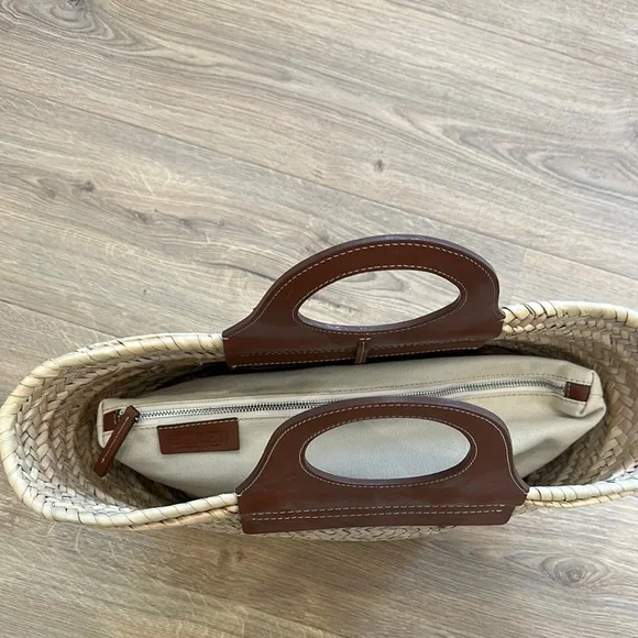 Hereu Brown and Tan Raffia/Leather Tote Bag